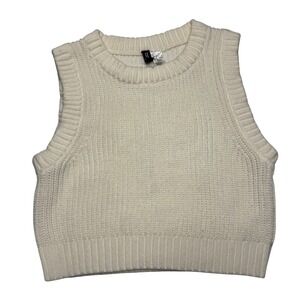 H&M Cream Knit Vest Women's M Sleeveless Crop Top Sweater Vest Casual Layering